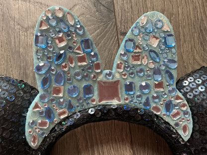 Disneyland 60th Anniversary Minnie Mouse Blue Gemstones Bow Ear Headband