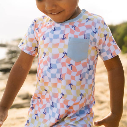Sunset Checker Shortie Bamboo Romper: 12-18M