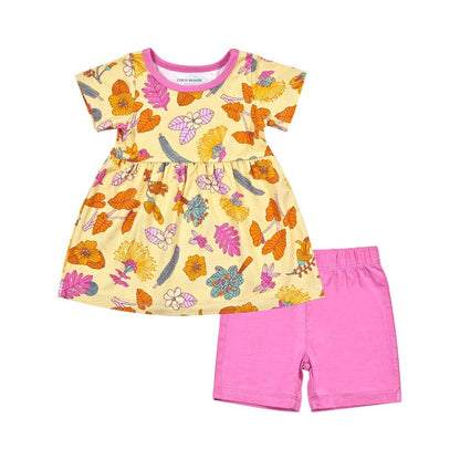 Roots & Blooms Short Sleeve Top and Shorts Set: 3T
