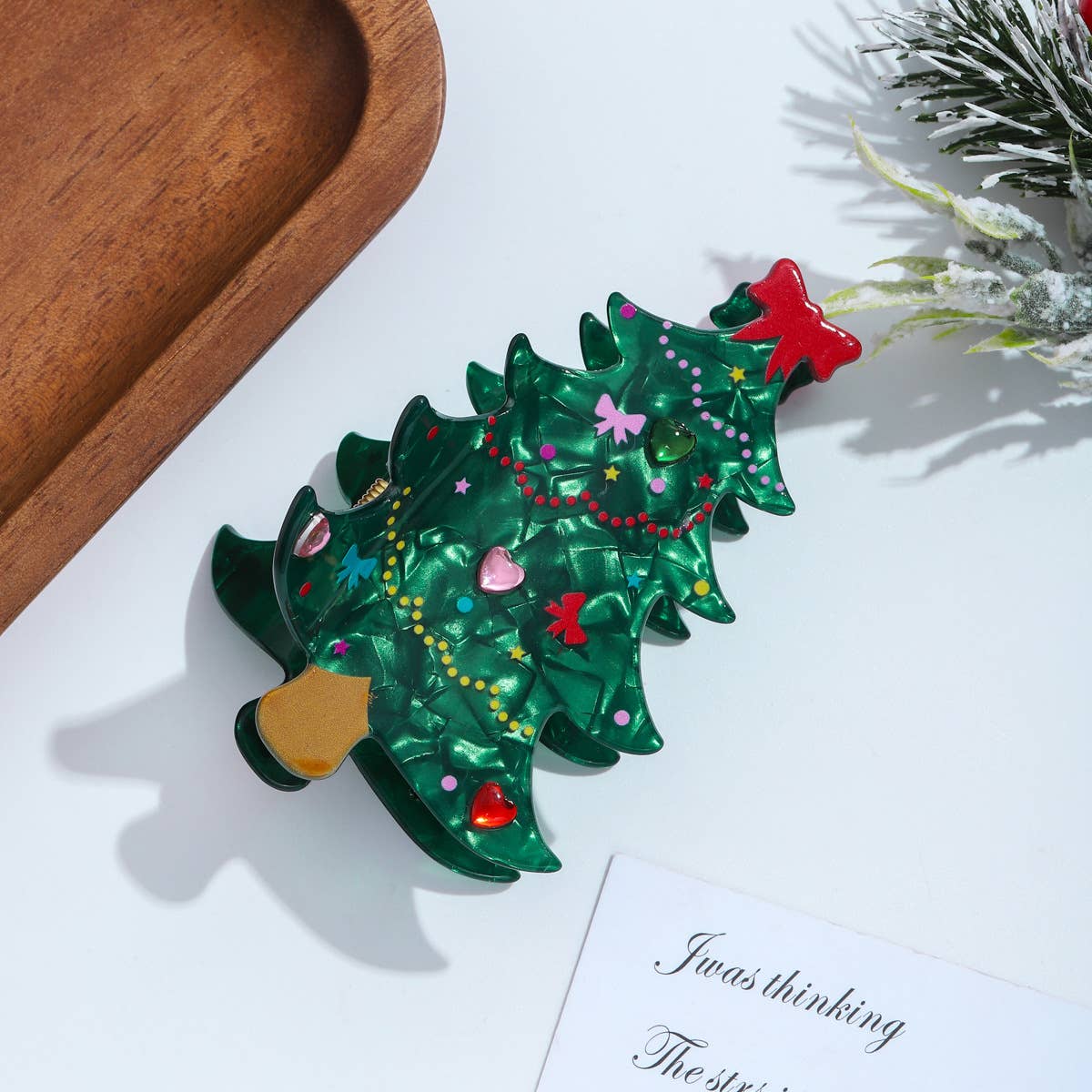 Glitter Christmas Tree Hair Claw Clip