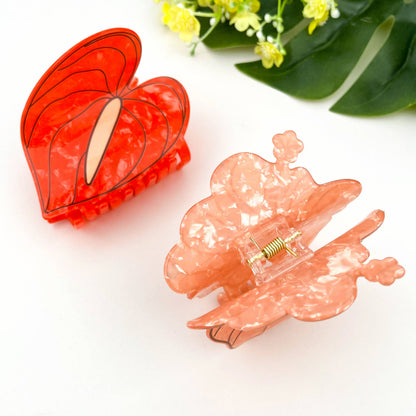 Red Floral Acetate Hair Claw Clip: Red