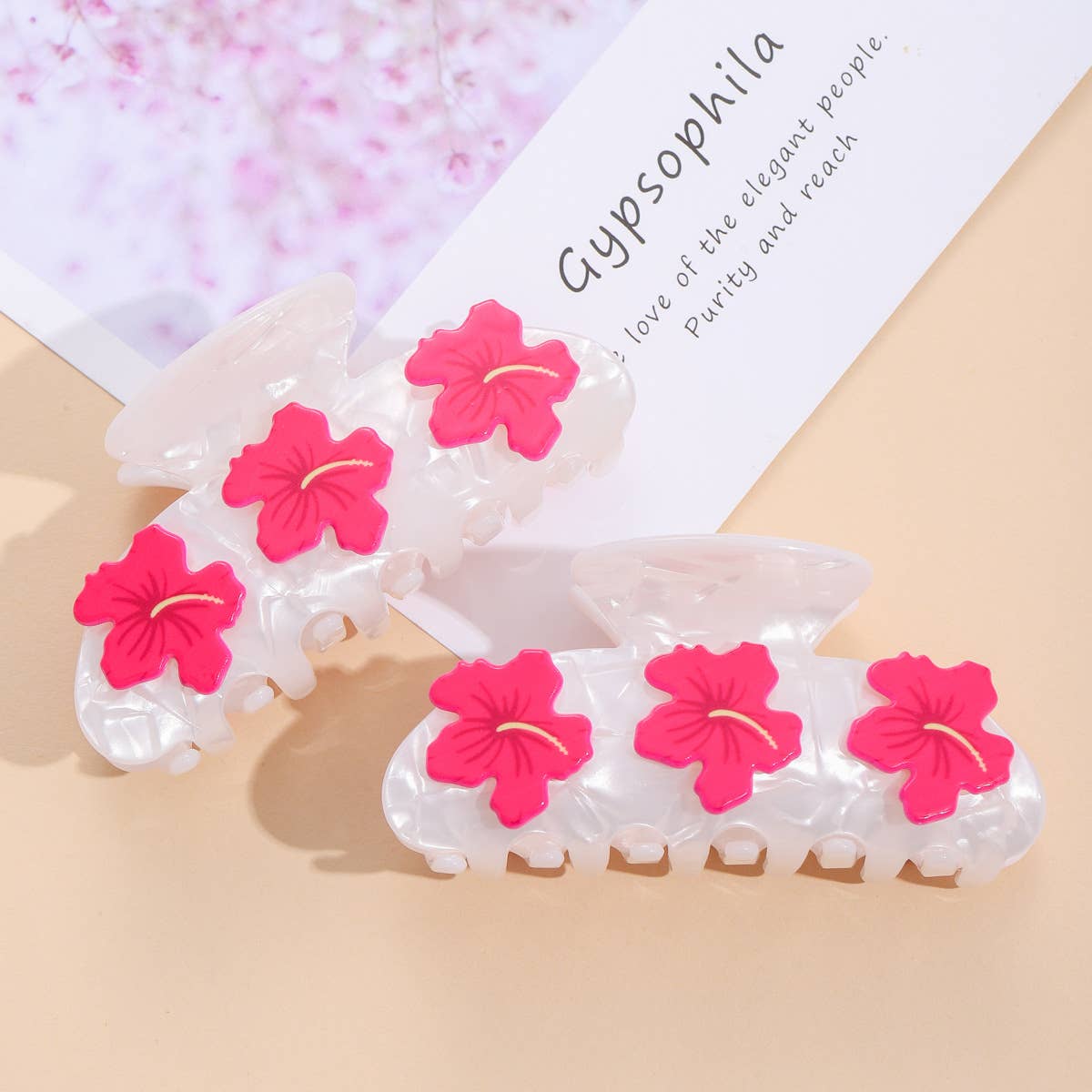 Hibiscus Claw Clip: White