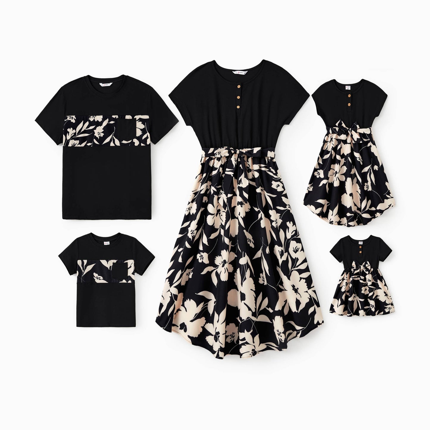 Black Floral Panel Tee: 3-4 Years
