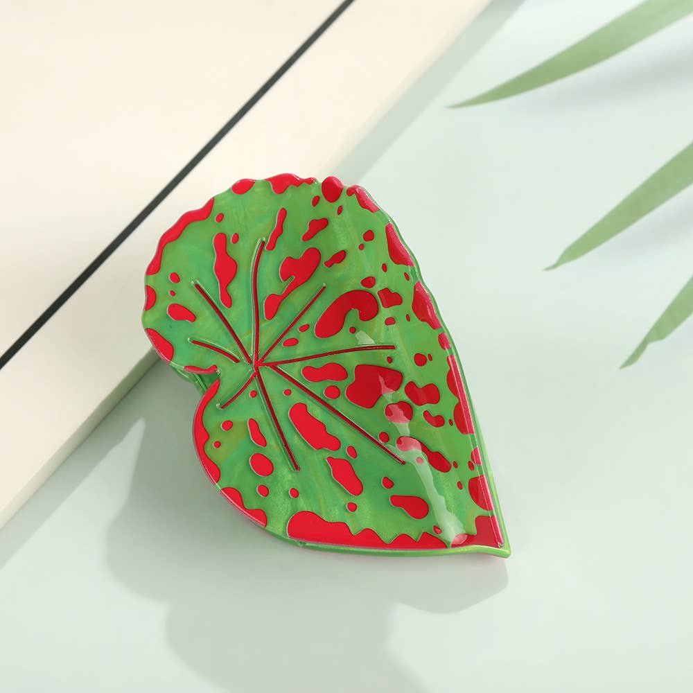 Tropical Leaf-Shape Botanical Acetate Hair Claw Clip: Pink