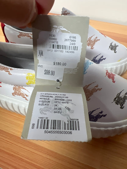 Genuine Burberry Children White Multi Color Slip On Shoes size 24/US 8 NEW