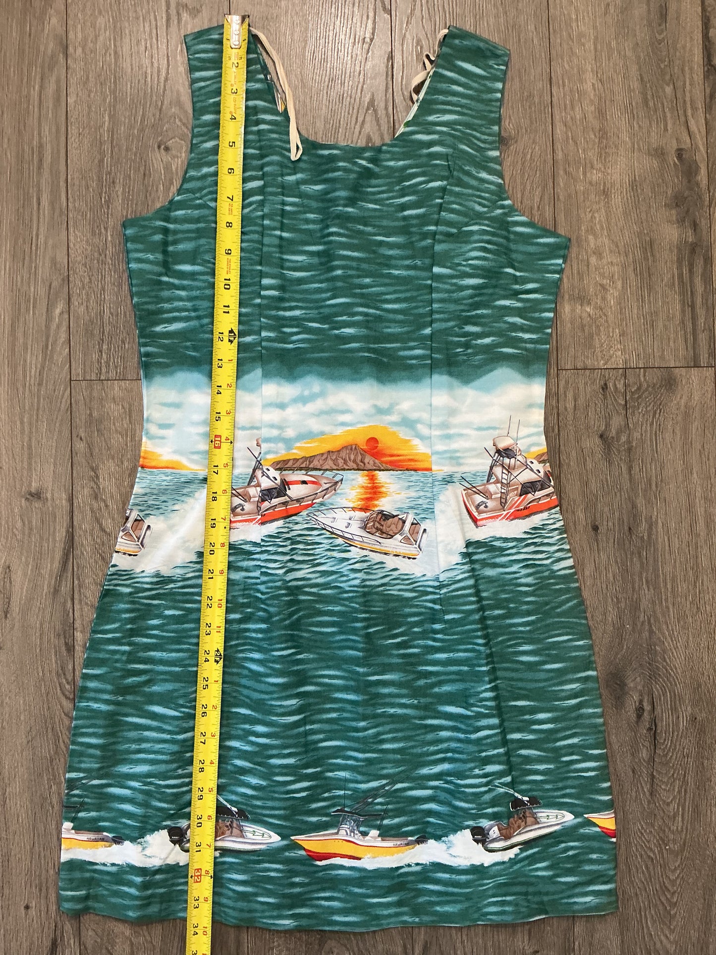 NWOT KY'S Hawaii Vintage Hawaiian Green Mini Dress , S, M, L