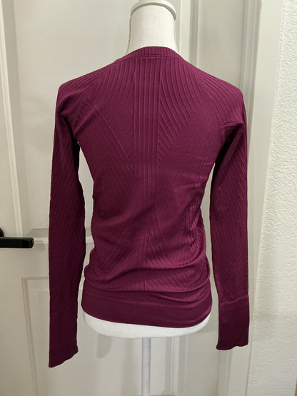 Lululemon Rest Less Shirt Burgundy Ribbed Stretch Raglan Sleeve Women’s small