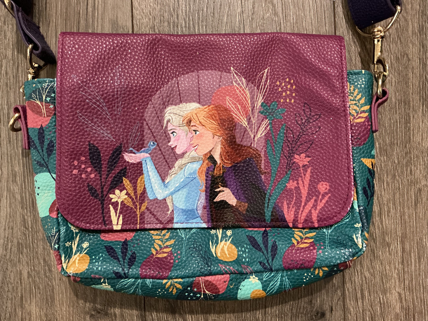 Disney Frozen II Cross Body Bag Purse Anna & Elsa 8" x 6" Purple/Teal 1