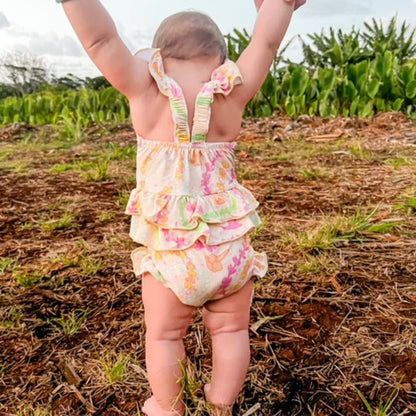 Lei Day in Sand Ruffle Bamboo Romper: 6-12M