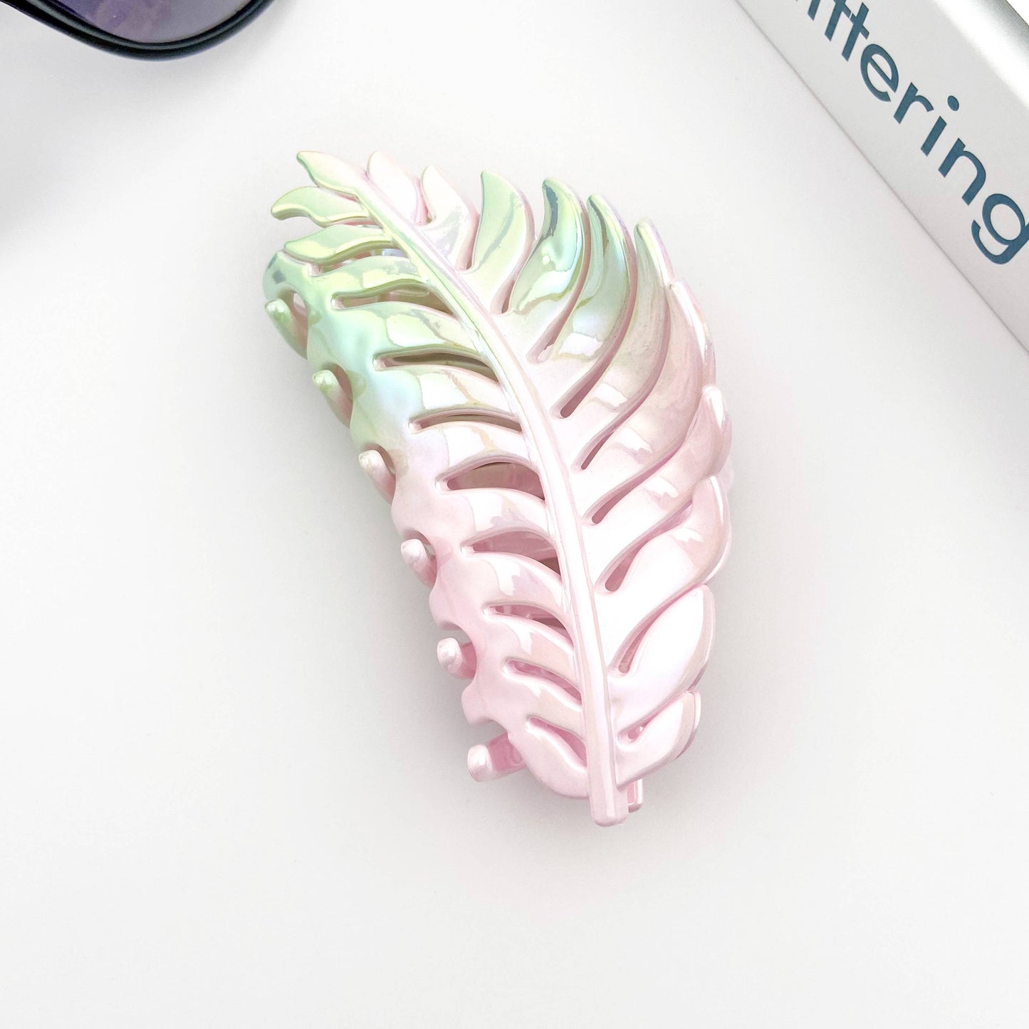 Candy Color Gradient Leaf Hair Clip: YellowPurple