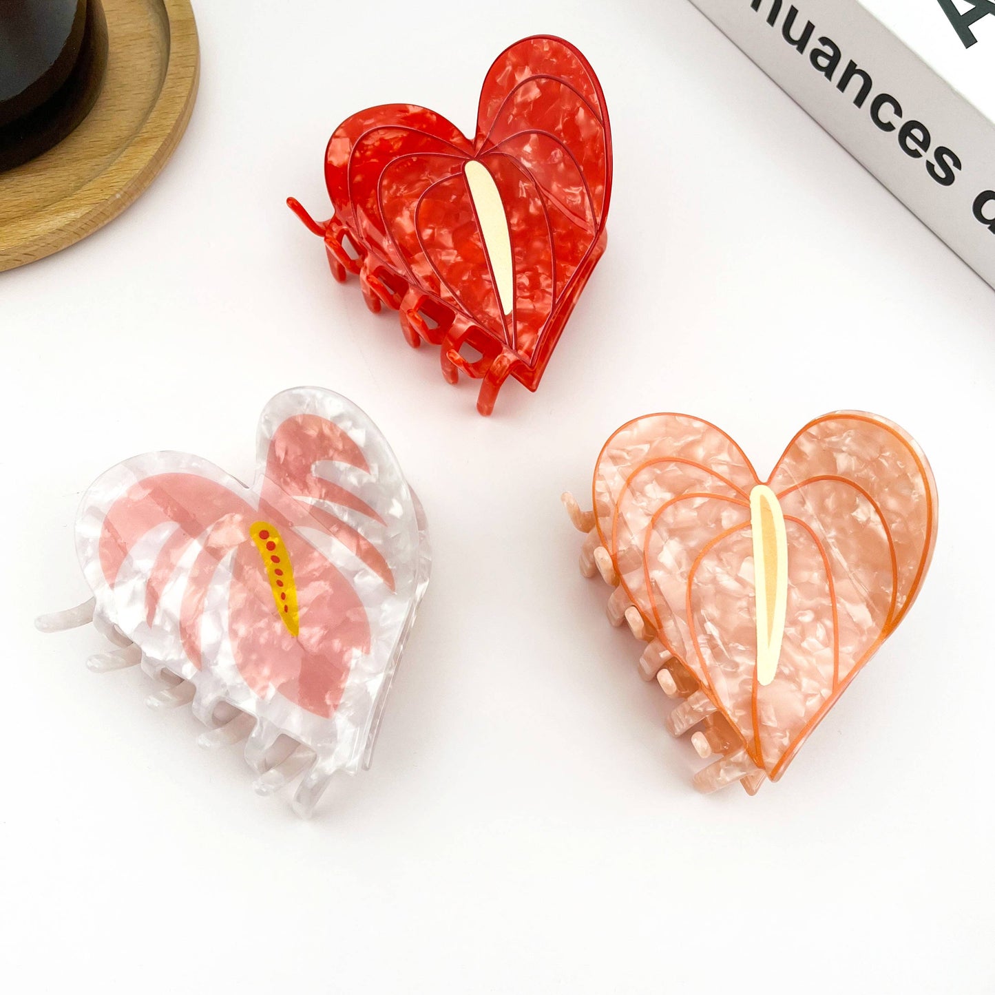 Anthurium Leaf Hair Claw Clip, Acetate Hair Clip: Pink