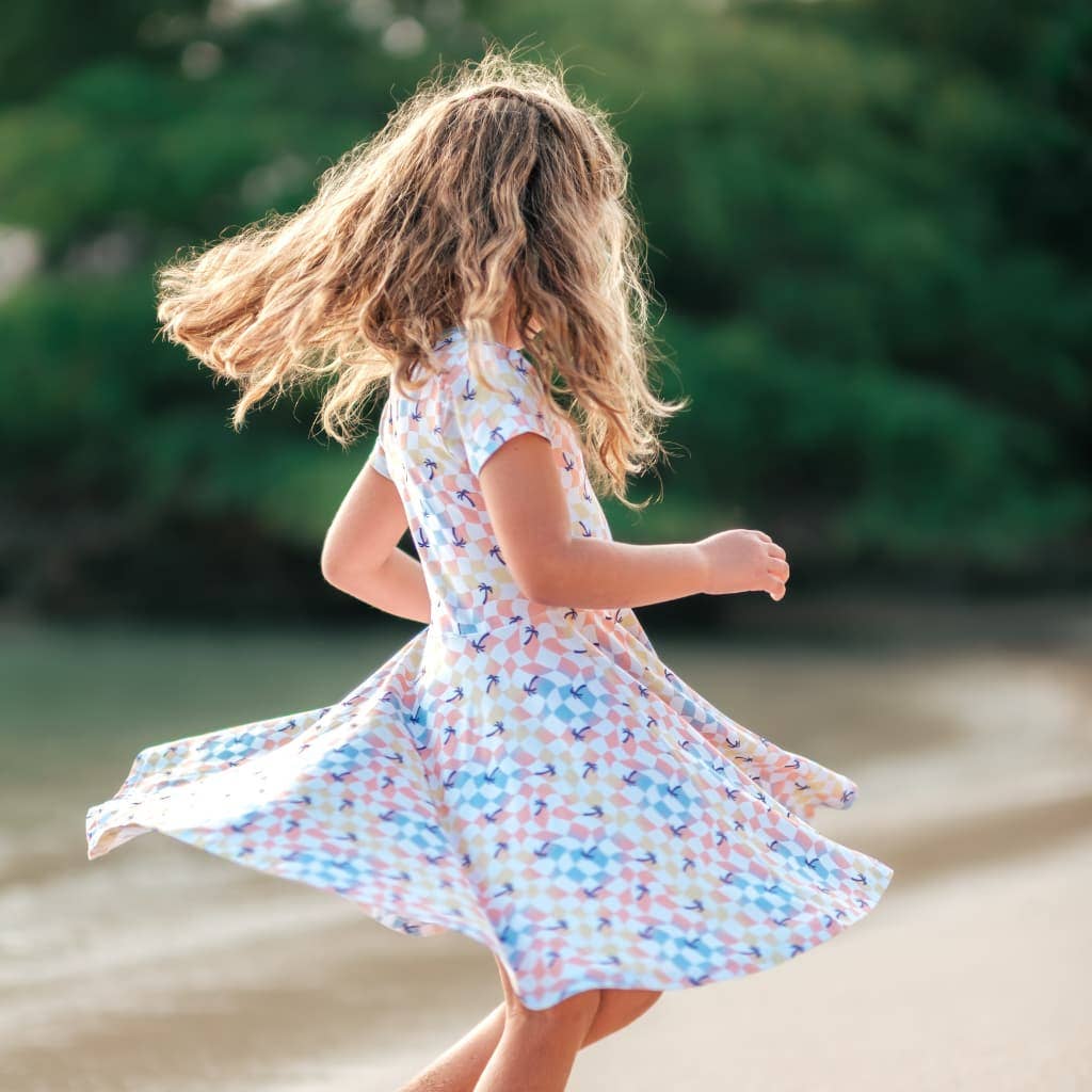 Sunset Checker Bamboo T-Shirt Dress: 4T