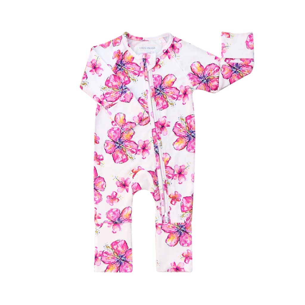 Hibiscus Kiss Baby Bamboo Coverall: 3-6M
