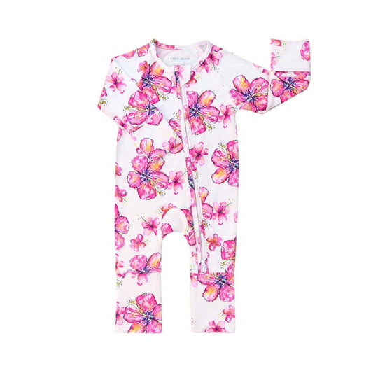 Hibiscus Kiss Baby Bamboo Coverall: 0-3M