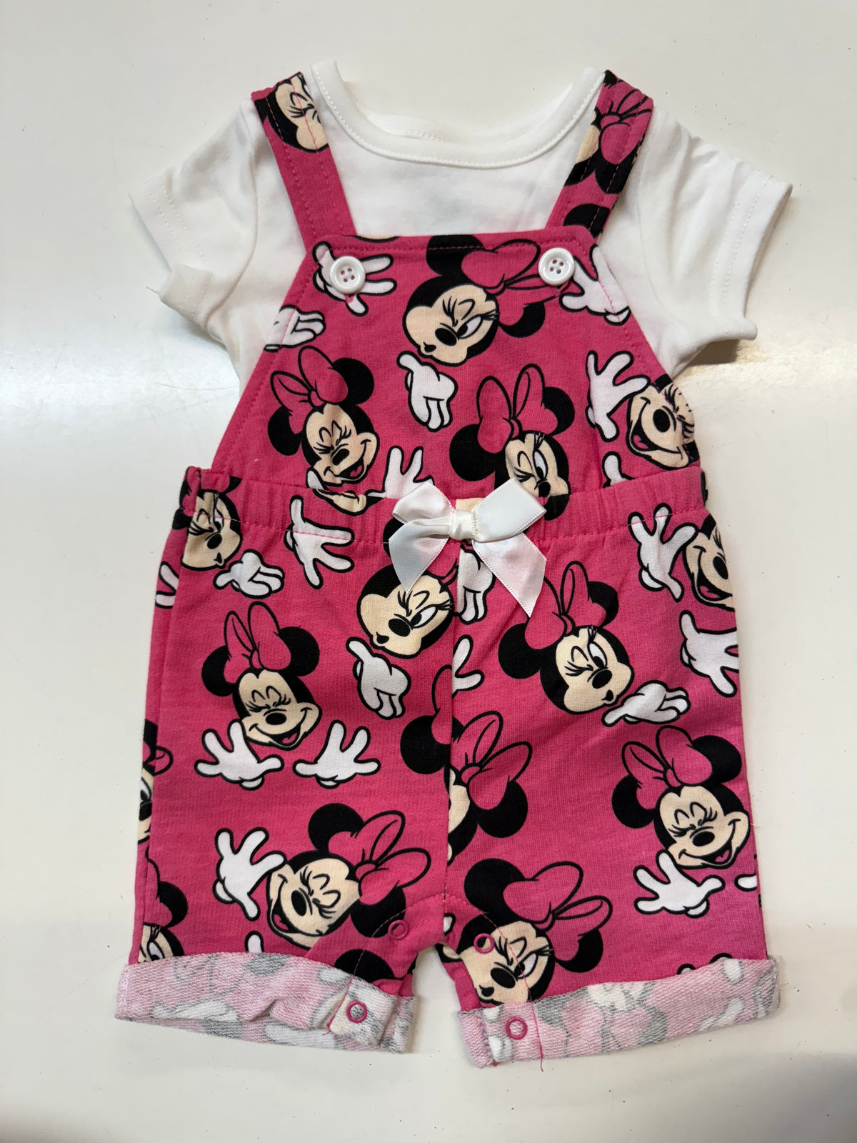 2pc Minnie Mouse Overall Shorts, 0-3m