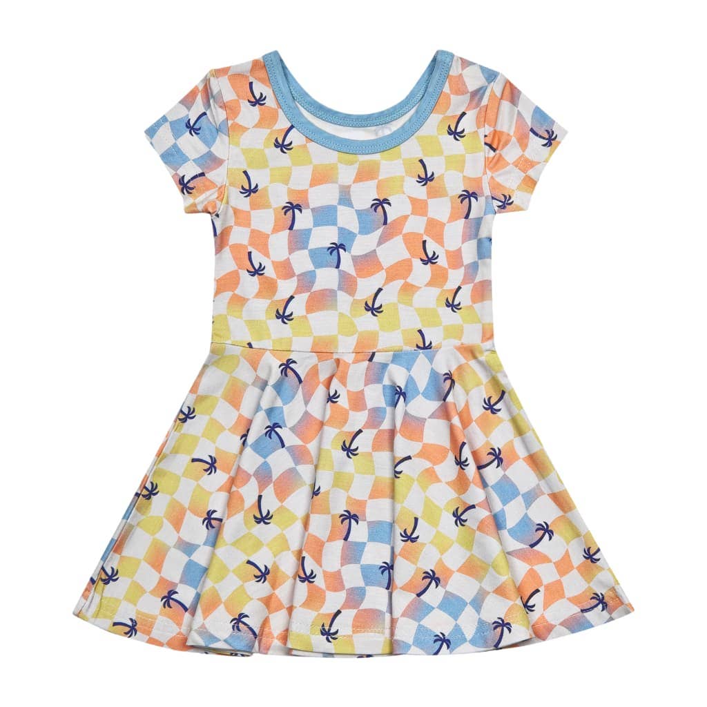 Sunset Checker Bamboo T-Shirt Dress: 2T