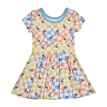 Sunset Checker Bamboo T-Shirt Dress: 2T