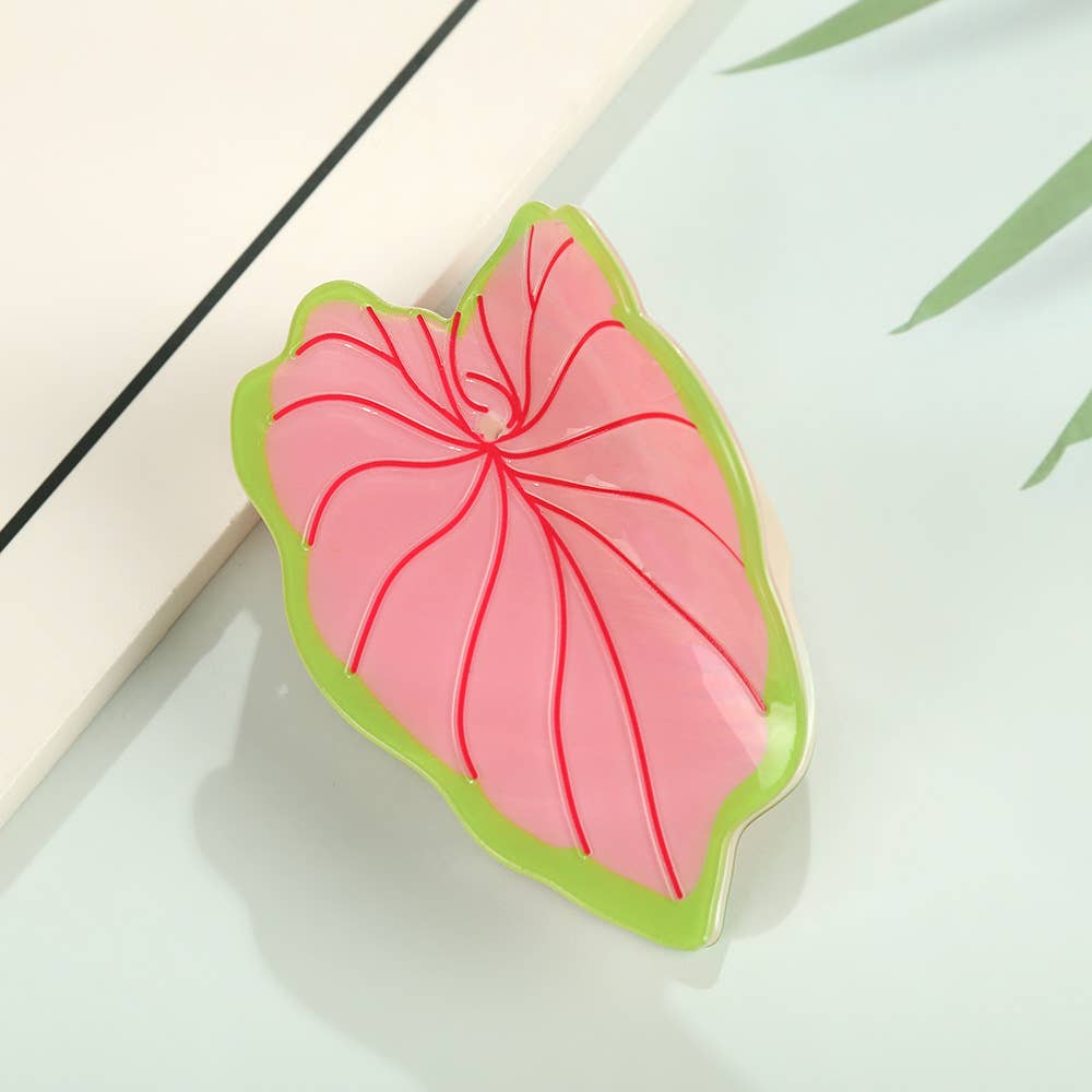 Tropical Leaf-Shape Botanical Acetate Hair Claw Clip: Pink