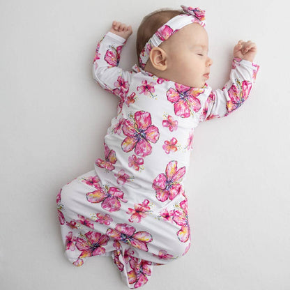 Hibiscus Kiss Bamboo Layette Gown: 3-6M