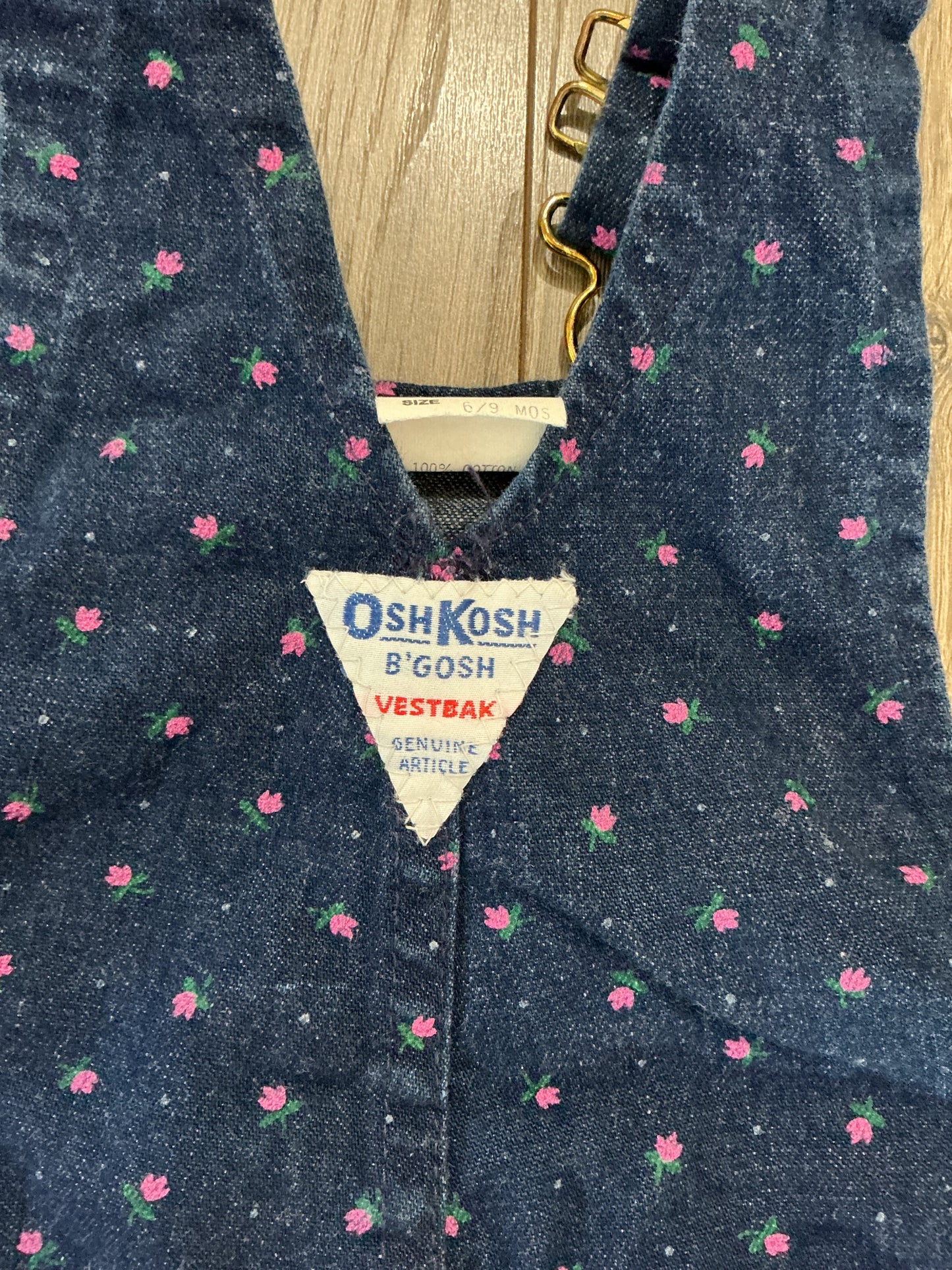 oshkosh b'gosh girls vintage Blue Floral Overalls 6-9 Mo Vestbak