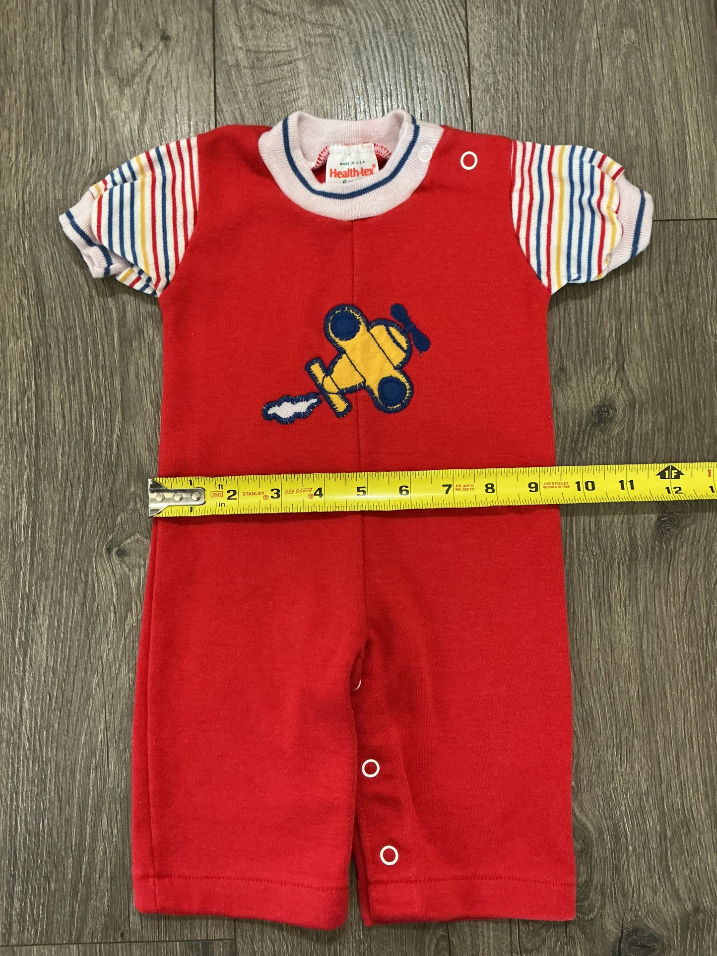 Healthtex Romper Size 6mo Red Textured Knit Airplane Vintage