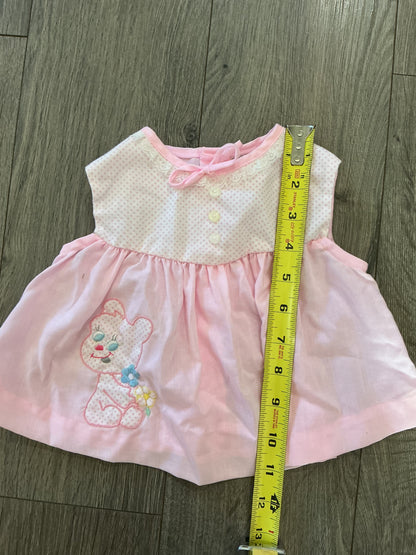 Vintage Baby Pink Lace Trim Dress Embroidered, Bear flowers polka dot 18M