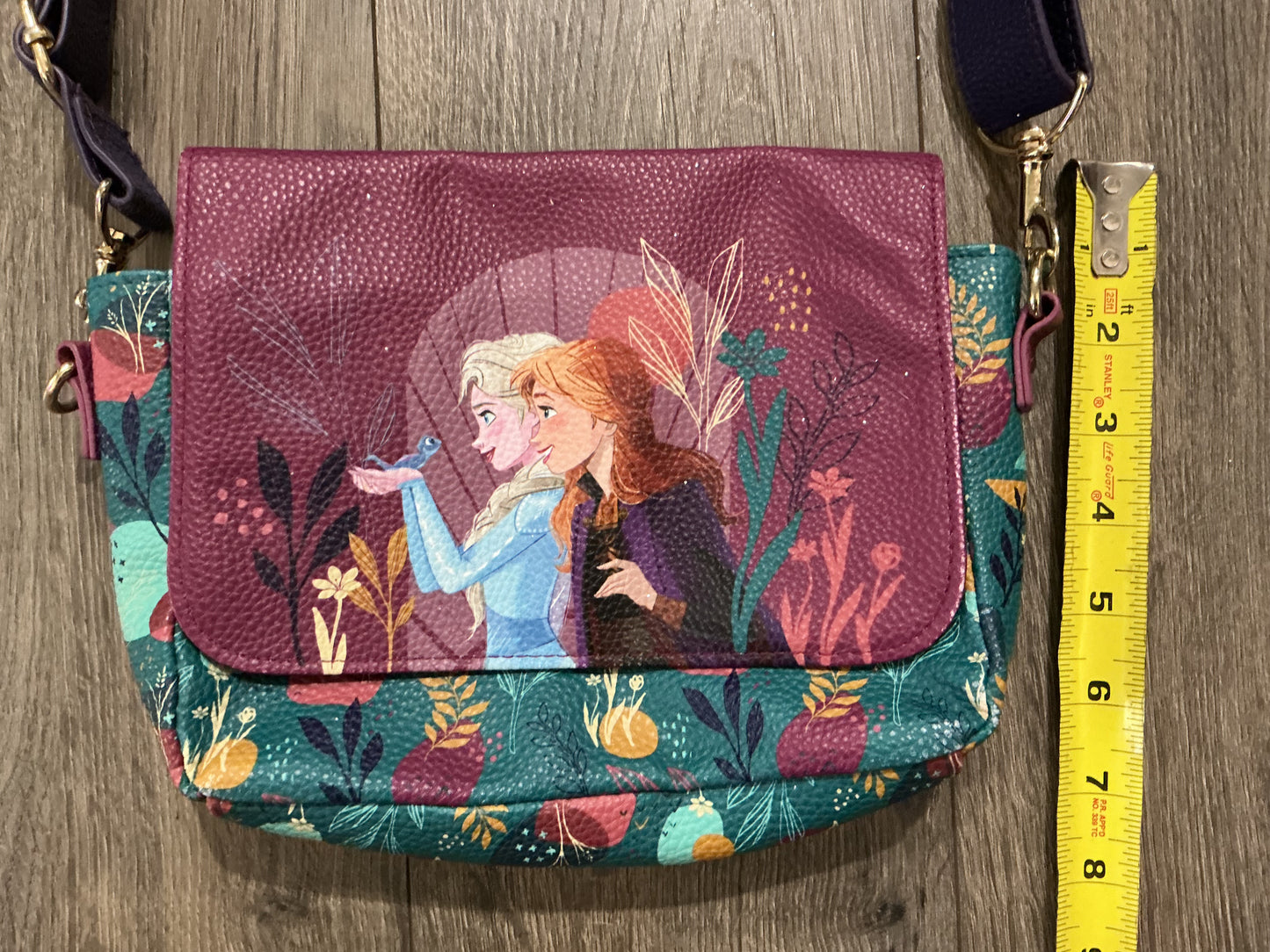 Disney Frozen II Cross Body Bag Purse Anna & Elsa 8" x 6" Purple/Teal 1