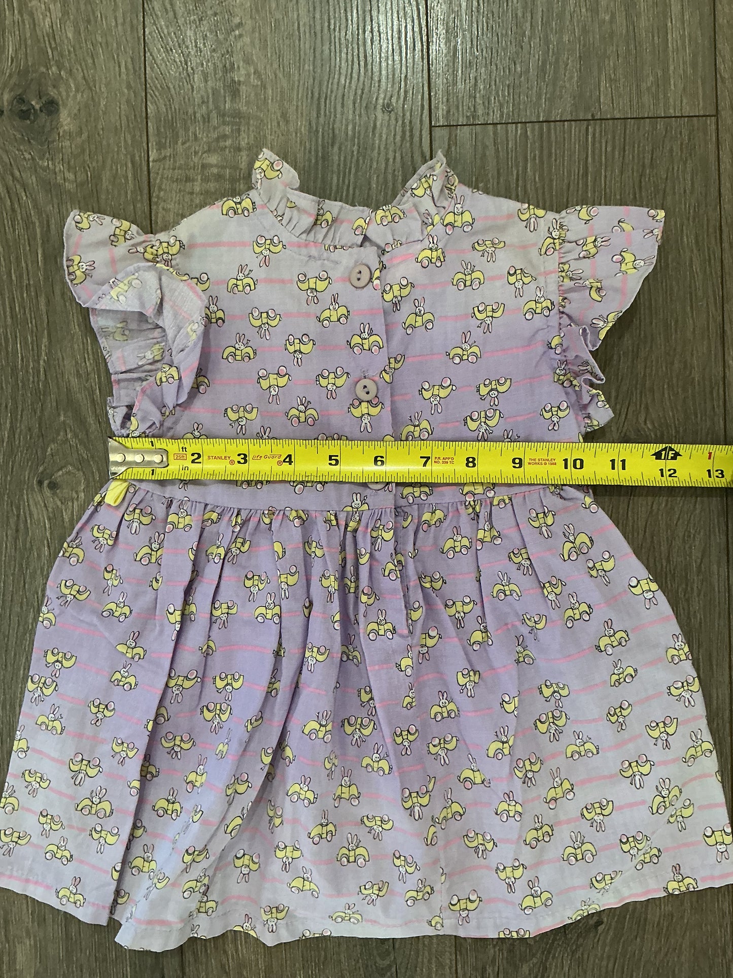 Funny-Bunny, girls dress, purple, pink, white yellow button up a line ruffle 2T vintage