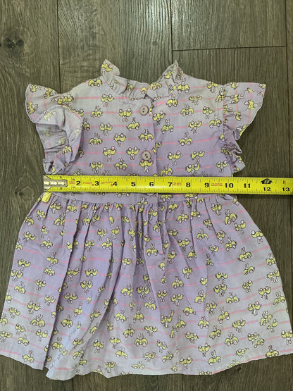Funny-Bunny, girls dress, purple, pink, white yellow button up a line ruffle 2T vintage