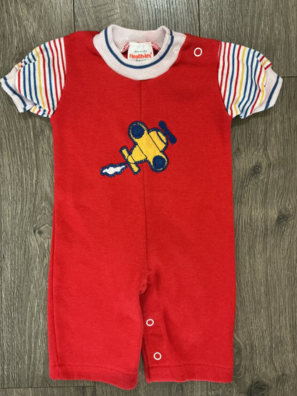 Healthtex Romper Size 6mo Red Textured Knit Airplane Vintage