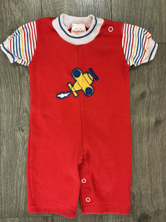 Healthtex Romper Size 6mo Red Textured Knit Airplane Vintage