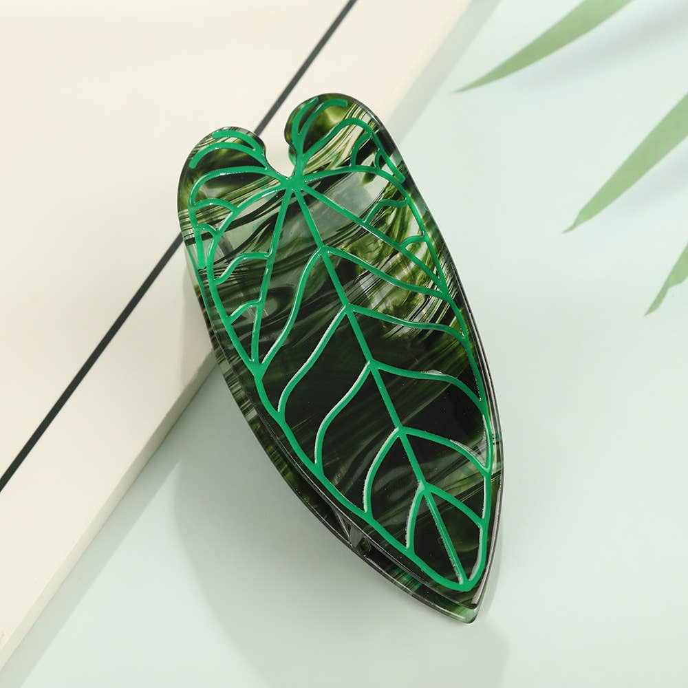 Tropical Leaf-Shape Botanical Acetate Hair Claw Clip: RedGreen