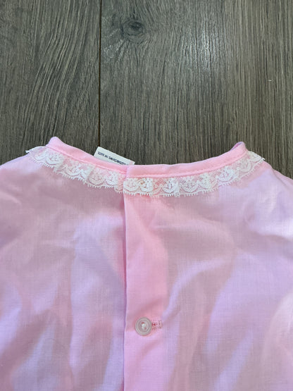 Vintage Baby Pink Lace Trim Dress Embroidered, Bear flowers polka dot 18M