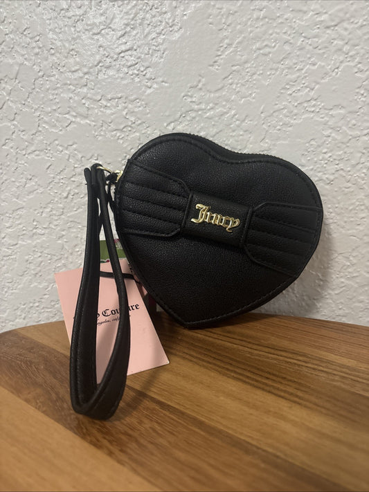 Juicy Couture Heart Wristlet Wallet Black Pretty Bow Heart New Sealed