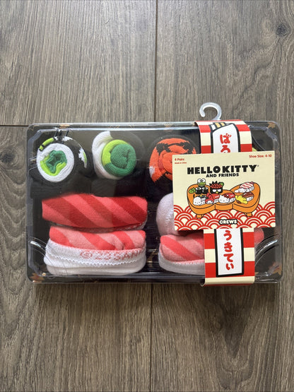 NEW Sanrio Hello Kitty And Friends Sushi Crew Socks (4 Pairs) Shoe Size (4-10)