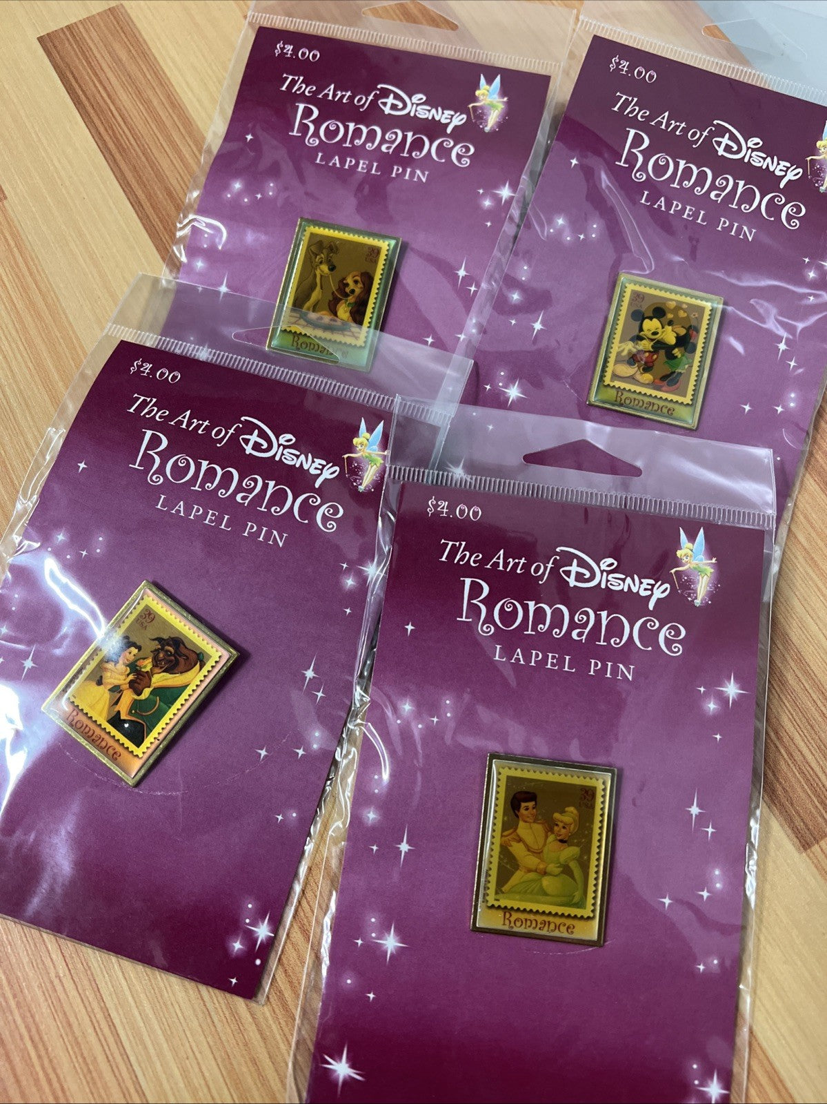 Lapel Pin Disney Romance Art USPS Stamp Vintage Cinderella Complete Set of 4
