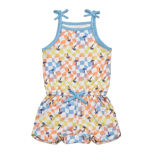 Sunset Checker Girls Shortie Bamboo Romper: 3T