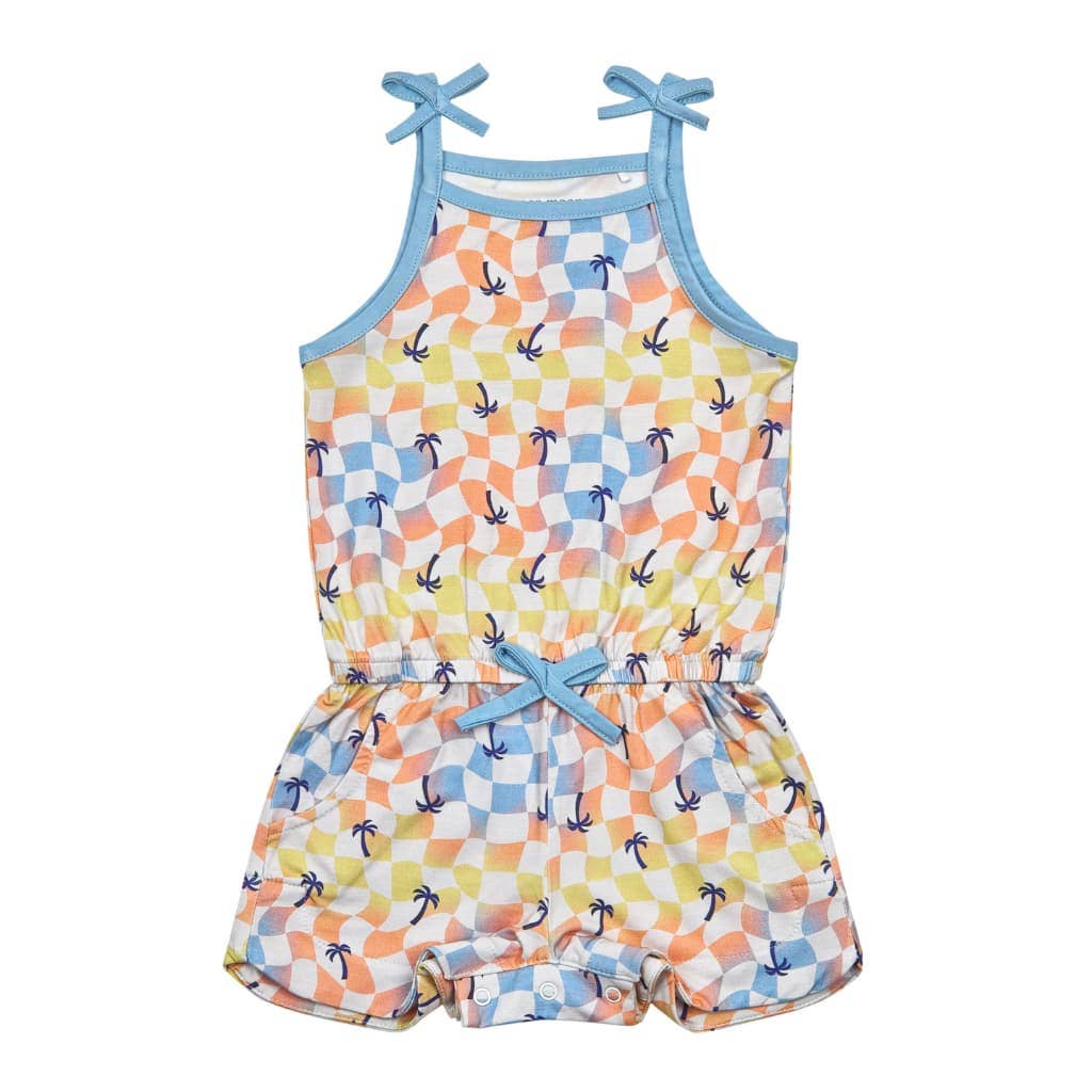 Sunset Checker Girls Shortie Bamboo Romper: 12-18M