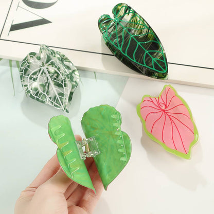 Tropical Leaf-Shape Botanical Acetate Hair Claw Clip: Pink