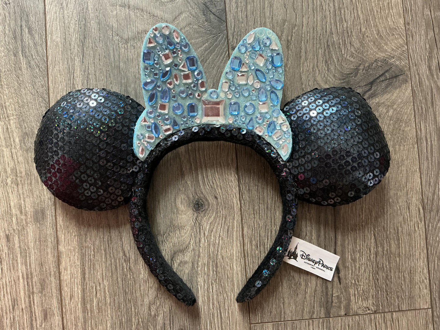 Disneyland 60th Anniversary Minnie Mouse Blue Gemstones Bow Ear Headband