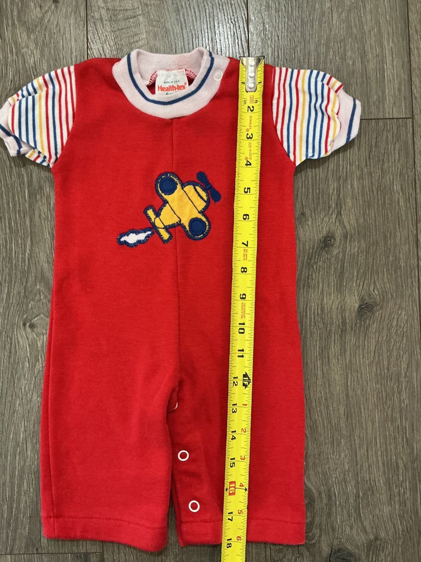 Healthtex Romper Size 6mo Red Textured Knit Airplane Vintage