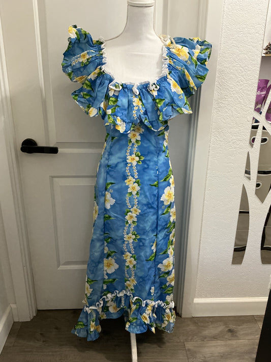 NWOT Ky’s Hawaii Vintage Ruffle Neckline Hawaiian Dress, XS, S
