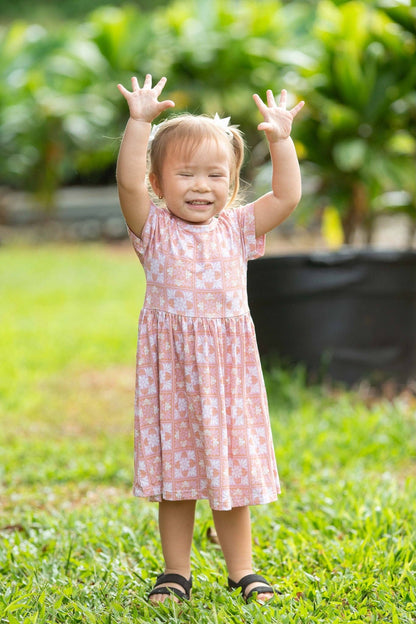Pink Kuiki Naupaka Bamboo Kaliko Dress: 4Y