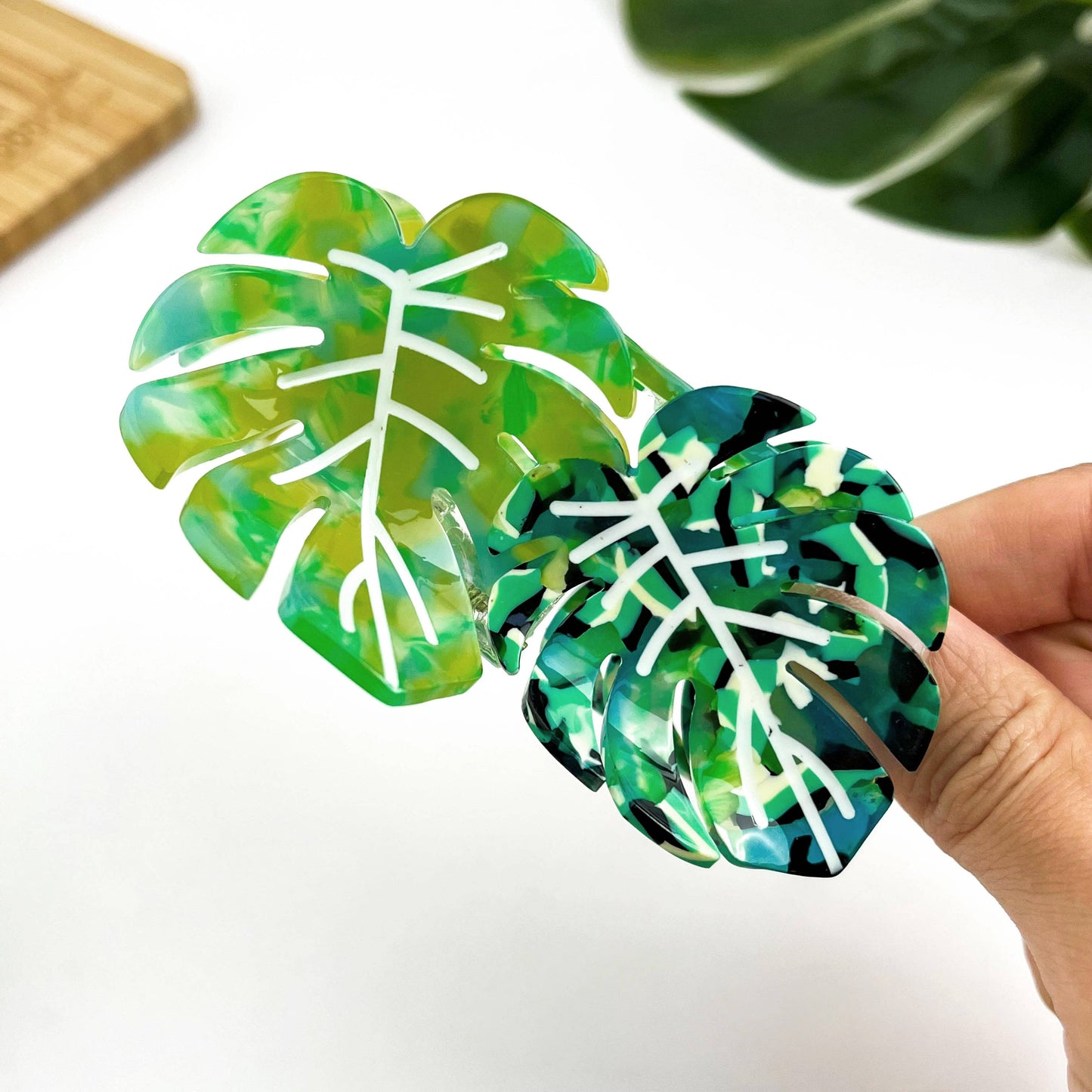 Red Palm Leaf & Monstera Acetate Hair Claw Clip: B
