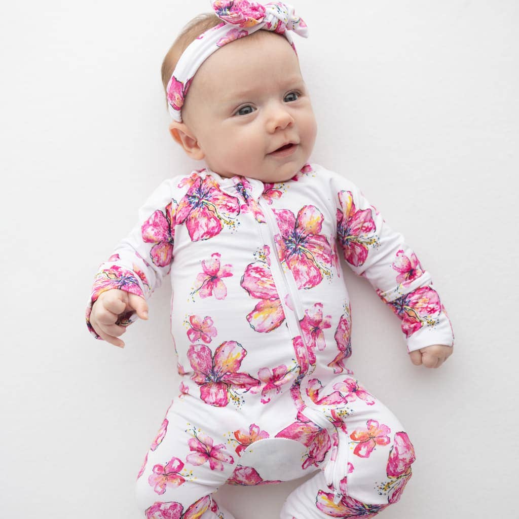 Hibiscus Kiss Baby Bamboo Coverall: 3-6M