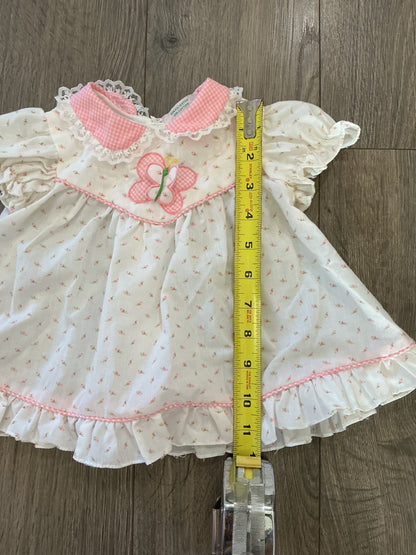 A Tury Tots Original Vintage Infant Girls Dress Ruffle Lace Butterfly Pink Floral Vintage
