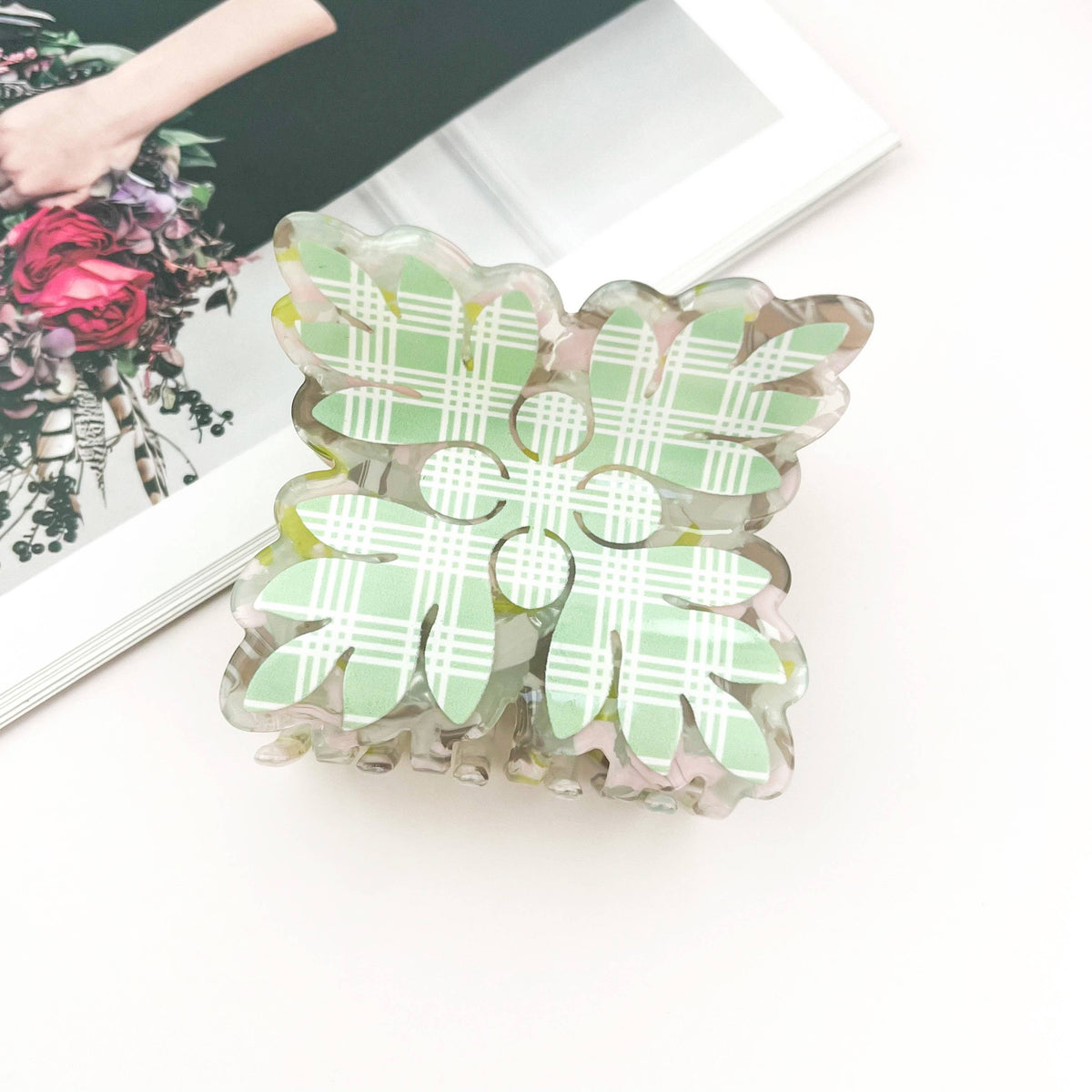 Palaka Quilt Hair Claw Clip: Green