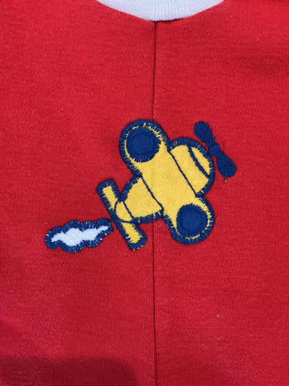 Healthtex Romper Size 6mo Red Textured Knit Airplane Vintage