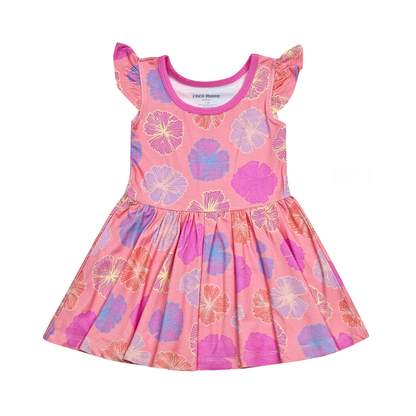 Seaflower Bamboo Flutter Sleeve Dress: 3T
