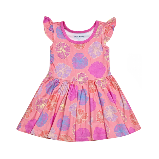 Seaflower Bamboo Flutter Sleeve Dress: 3T